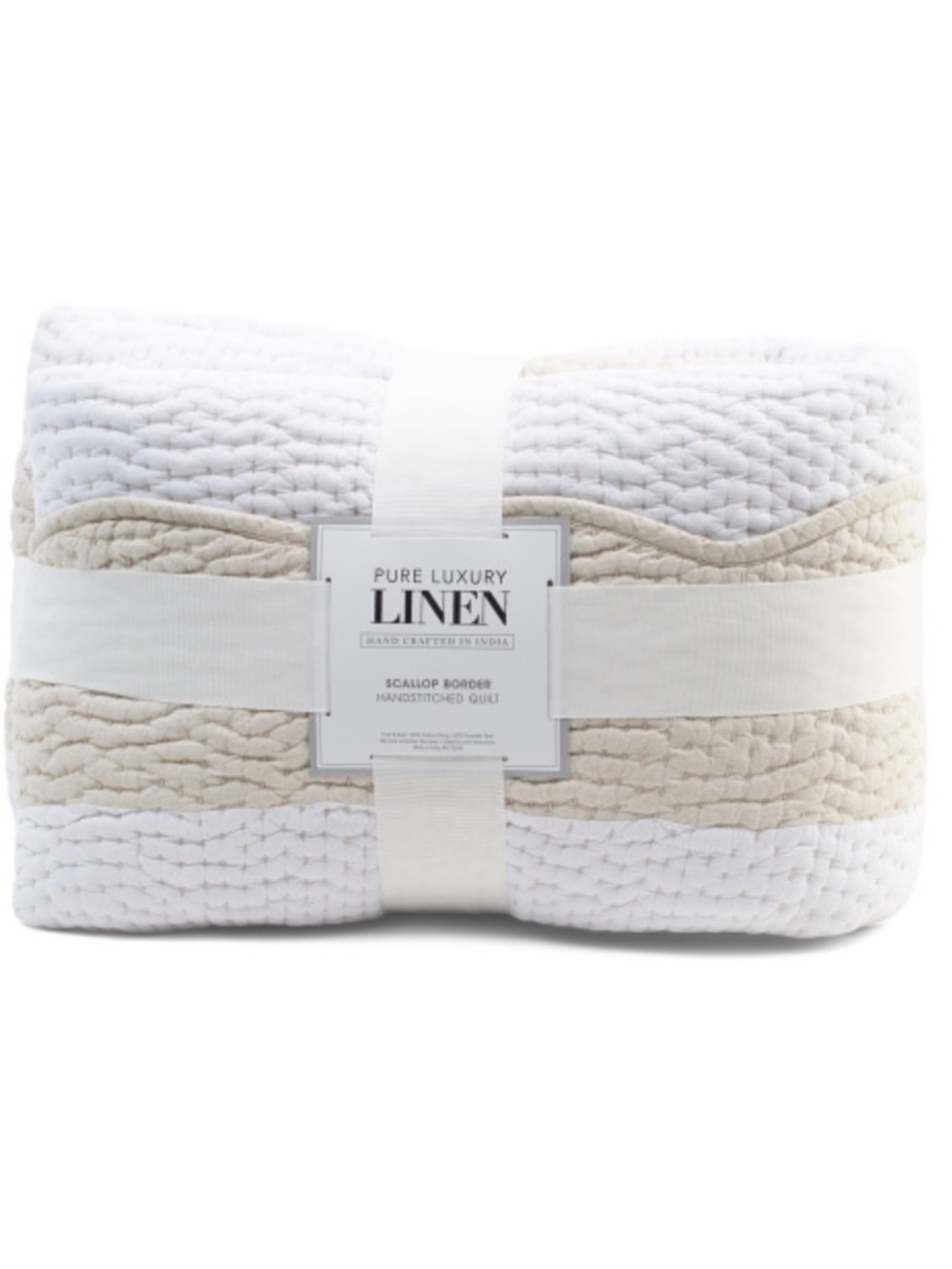 Pure Luxury Linen Scallop Border Quilt - White & Beige